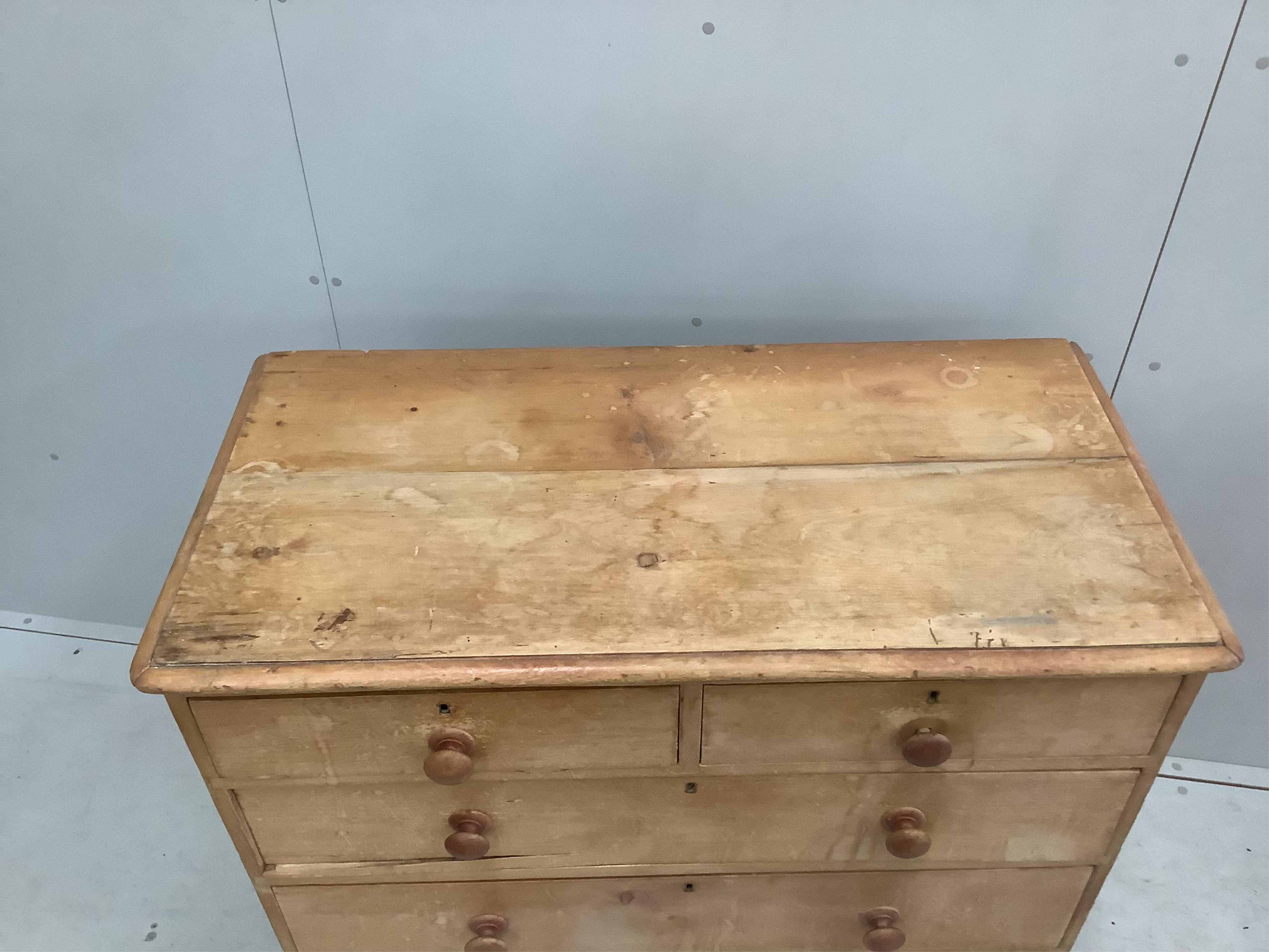 A Victorian pine chest, width 104cm, depth 52cm, height 102cm. Condition - fair